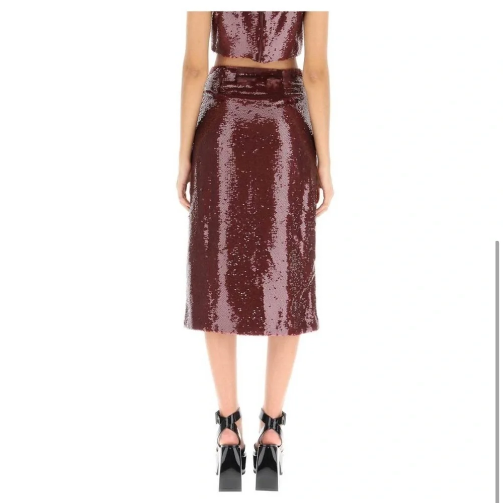 Ganni Sequin Midi Skirt with Bows - Burgundy size 34